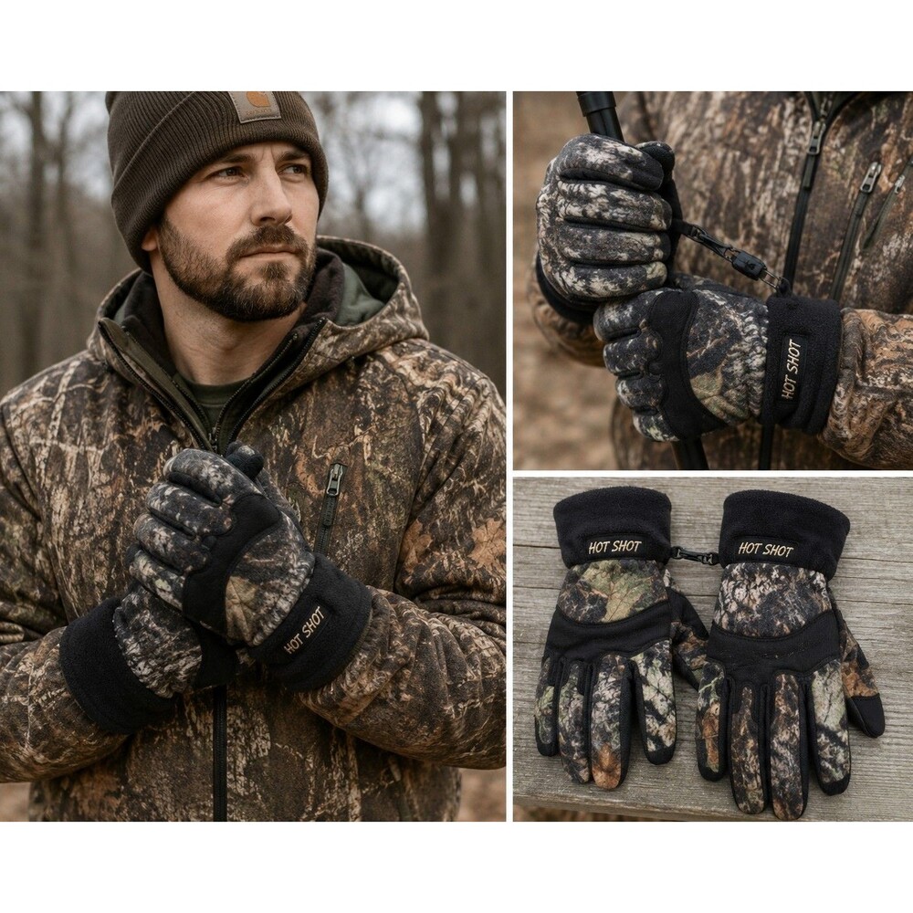 Hot Shot Camo Fleece Hunting Gloves Size XL Insulated Winter Outdoor Gloves